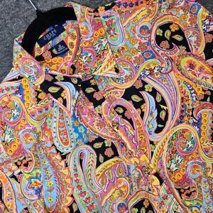Chaps Women's Button Up Shirt Long Sleeve Multicolor Paisley Gold Buttons Sz M